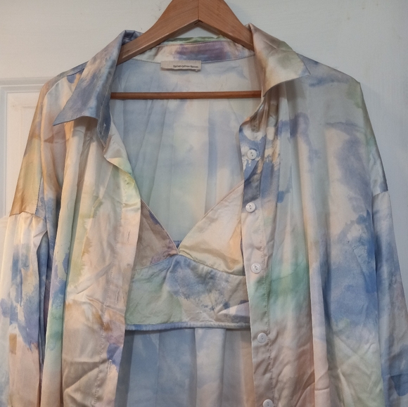 Time After Time Slouchy,  Ophelia 2 Piece Satin Crop Top And Button sz L,tie Dye - Picture 5 of 11